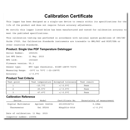 Manufacturer's Calibration Certificate